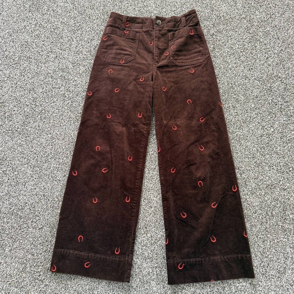 Maeve The Colette Wide Leg Pants Women's 25 Brown Corduroy Horseshoe Cropped
